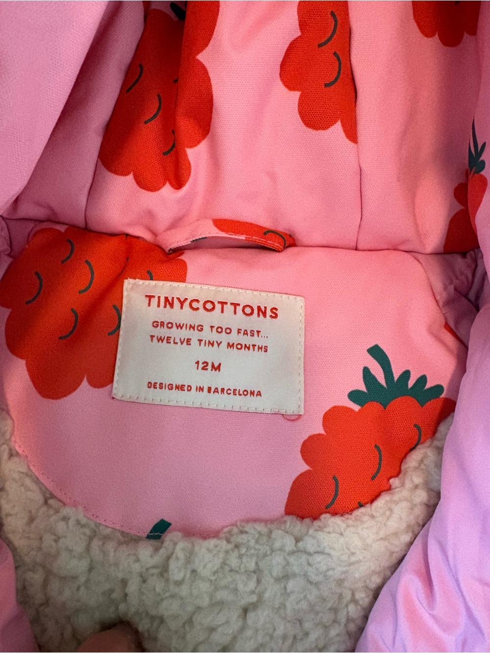 Girls Pink Raspberry-Print Puffer Snowsuit - Picture 5 of 8